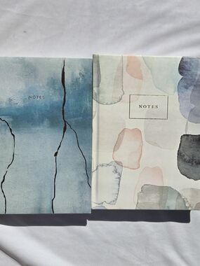 Two Indigo Paper lined notebooks, 10x7 In, padded hardcover, pastel watercolor